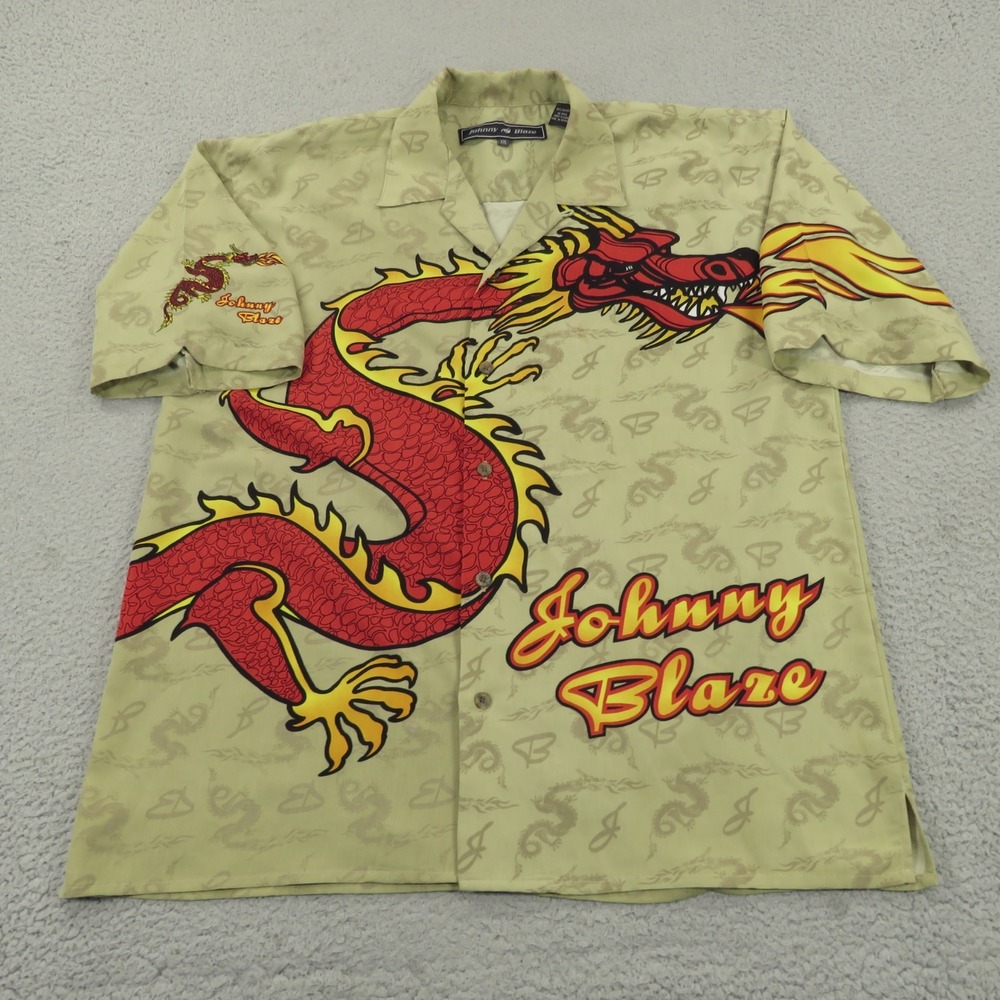 VTG Johnny Blaze Shirt Mens XXL Y2K Camp Dragon Flames Fire Wu Tang Streetwear